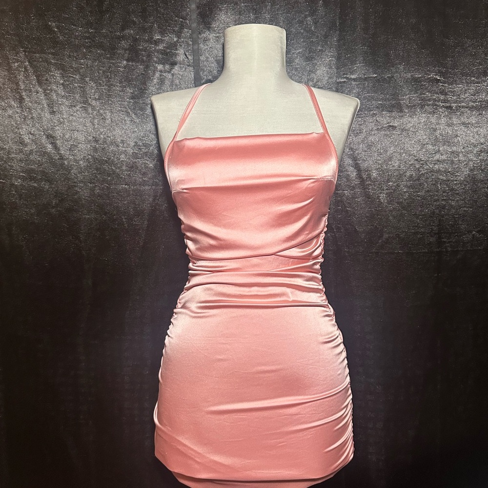 Pink Satin Ruched Mini Dress | Evening Cocktail Party Wear
